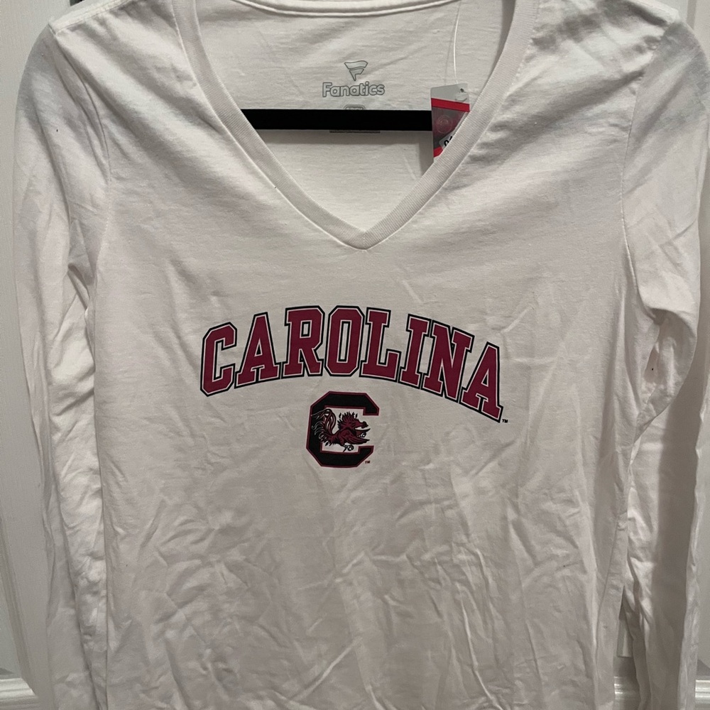 Fanatics Women's White Long Sleeve Tee with Carolina Logo